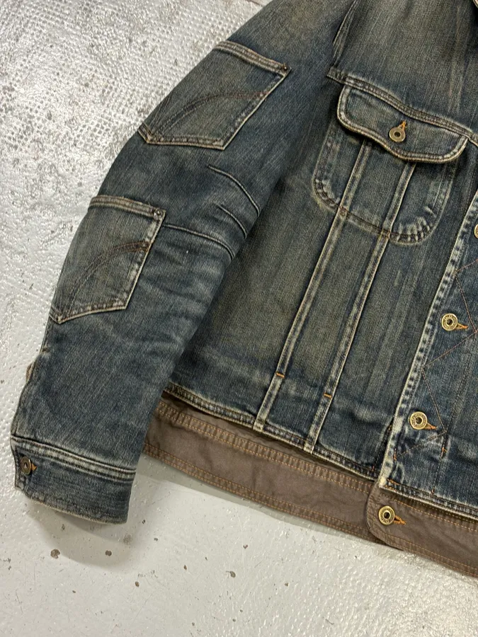 AW2003 Dolce & Gabbana Blue Layered Faded Denim Cargo Jacket - Image 9