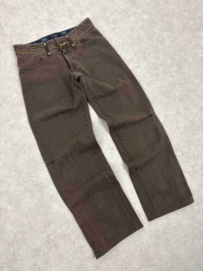 AW2003 Dolce & Gabbana Brown Detachable Waist Zip Pants - Image 5