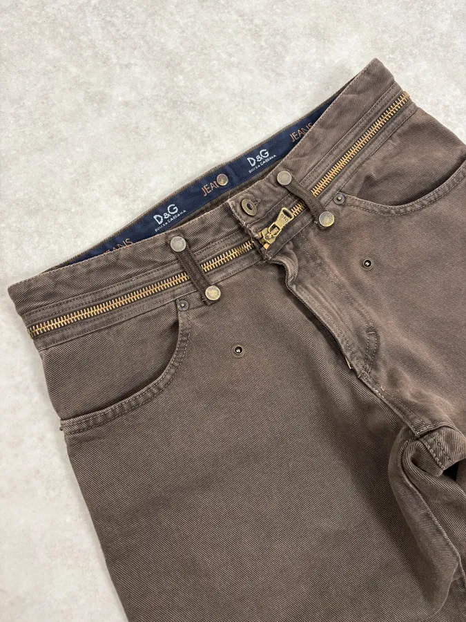 AW2003 Dolce & Gabbana Brown Detachable Waist Zip Pants - Image 6