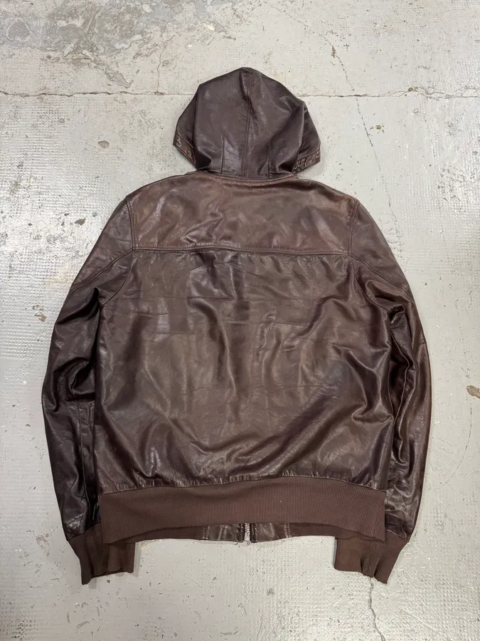 AW2003 Dolce & Gabbana Brown Hooded Leather Jacket - Image 5