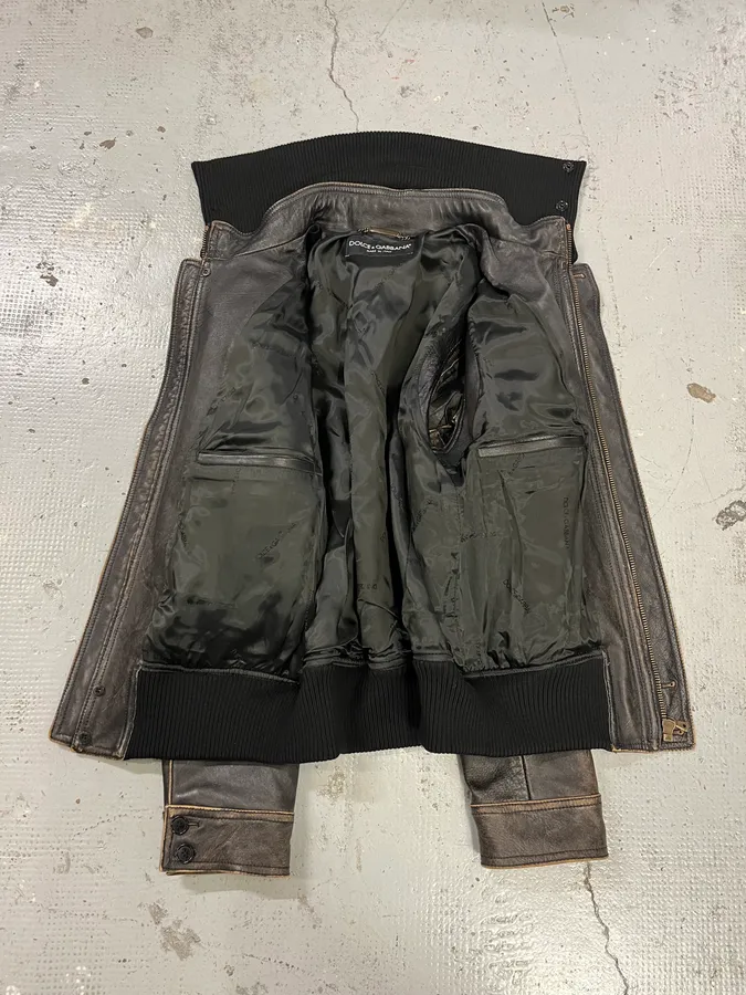 AW2003 Dolce & Gabbana Brown Horse Leather Zip Detachables Sleeves Jacket - Image 14