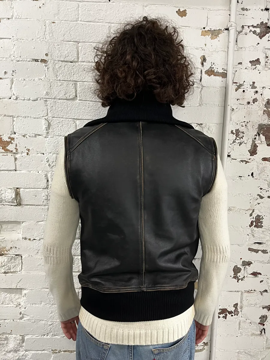 AW2003 Dolce & Gabbana Brown Horse Leather Zip Detachables Sleeves Jacket - Image 7
