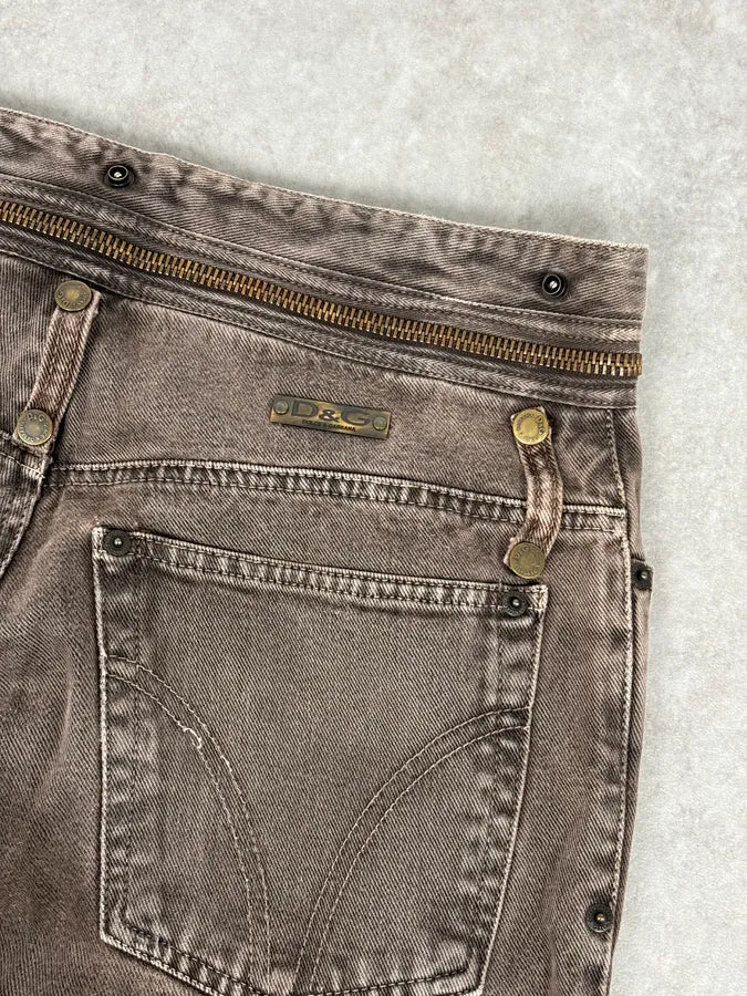 AW2003 Dolce & Gabbana Detachable Waist Brown Denim Zip-Leg Jeans - Image 7