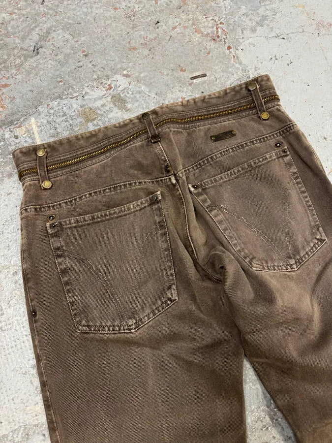 AW2003 Dolce & Gabbana Detachable Zip Waist Brown Jeans - Image 10