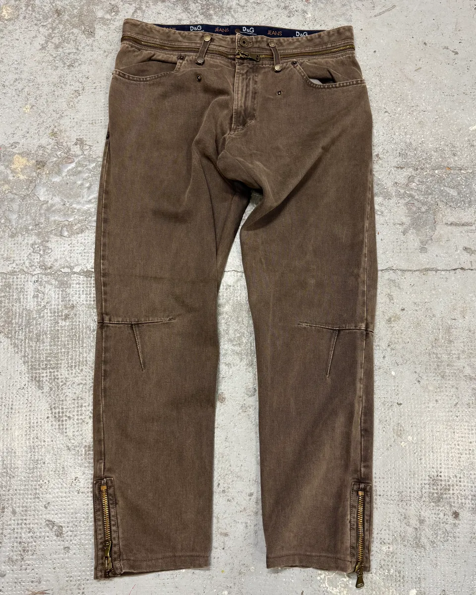 AW2003 Dolce & Gabbana Detachable Zip Waist Brown Jeans - Image 4