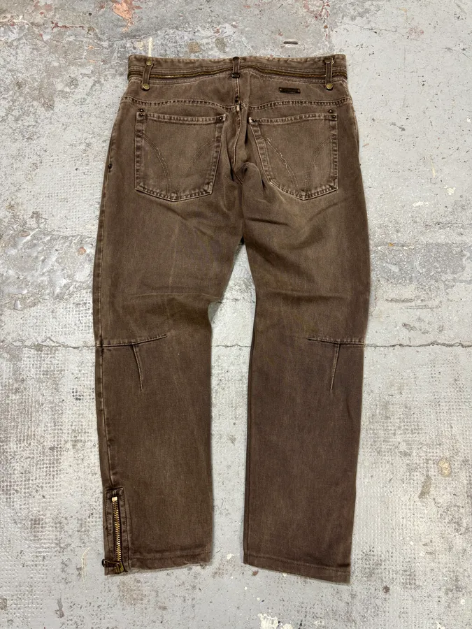 AW2003 Dolce & Gabbana Detachable Zip Waist Brown Jeans - Image 5
