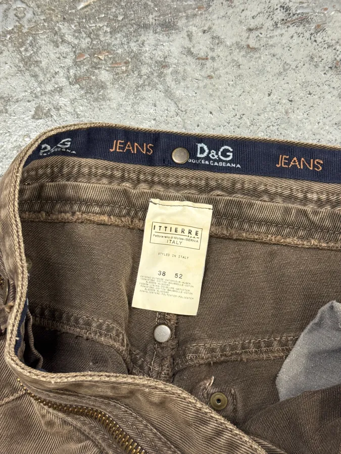 AW2003 Dolce & Gabbana Detachable Zip Waist Brown Jeans - Image 7