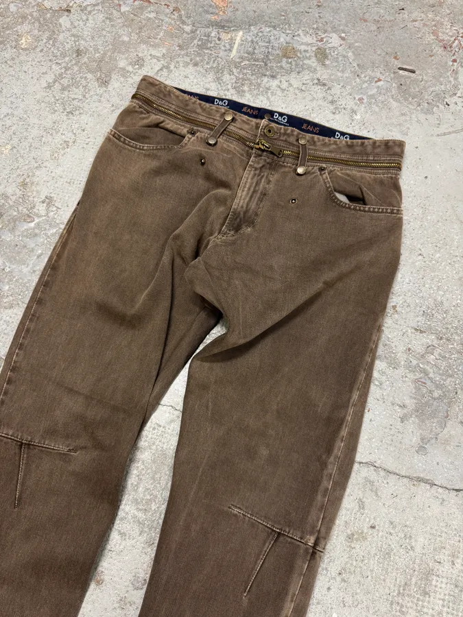 AW2003 Dolce & Gabbana Detachable Zip Waist Brown Jeans - Image 9