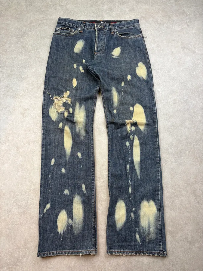 AW2003 Dolce & Gabbana Distressed Bleached Denim Jeans