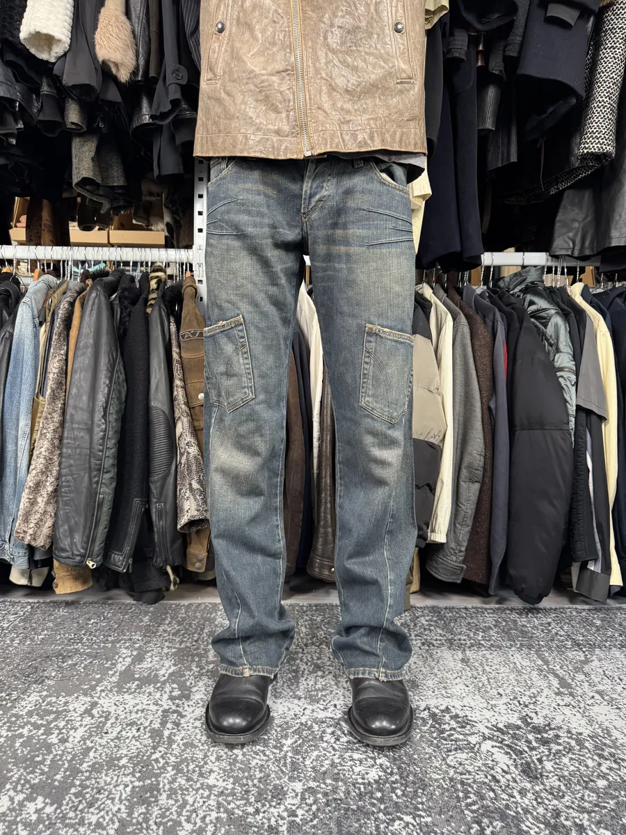 AW2003 Dolce & Gabbana Double Waisted Blue Faded Cargo Denim Jeans - Image 2