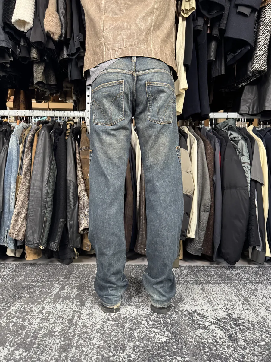 AW2003 Dolce & Gabbana Double Waisted Blue Faded Cargo Denim Jeans - Image 4