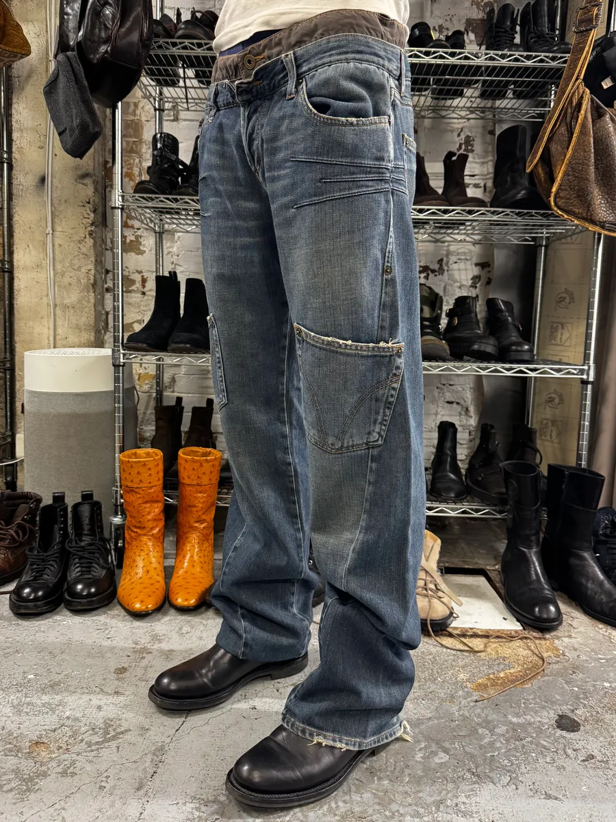 AW2003 Dolce & Gabbana Double Waisted Cargo Denim Jeans - Image 2