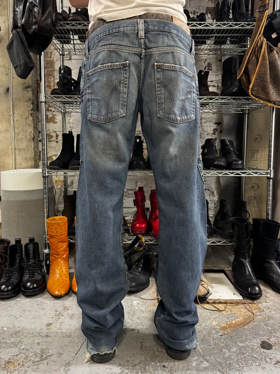 AW2003 Dolce & Gabbana Double Waisted Cargo Denim Jeans - Image 3