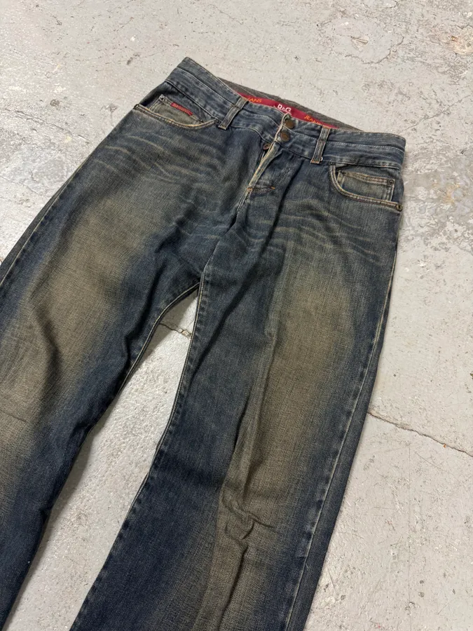 AW2003 Dolce & Gabbana Double Waisted Eroded Blue Denim Jeans - Image 2