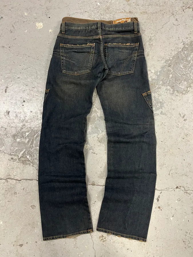 AW2003 Dolce & Gabbana Double-Waisted Faded Denim Cargo Pants - Image 5