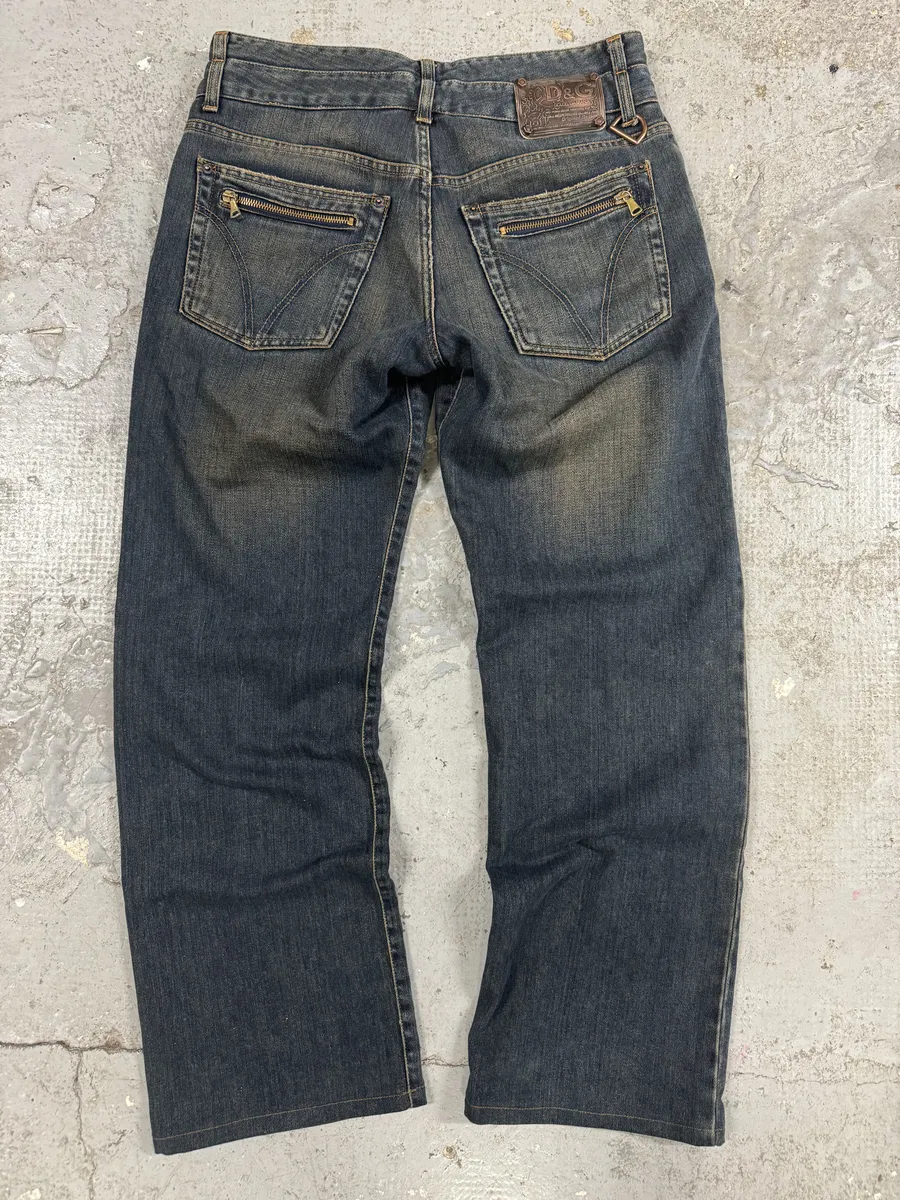 AW2003 Dolce & Gabbana Double Waisted Faded Denim Jeans - Image 2