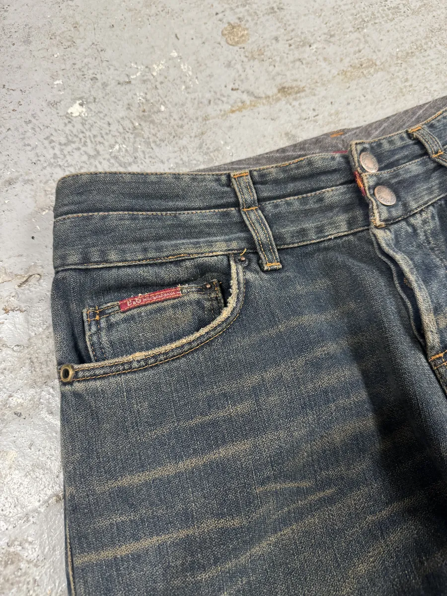 AW2003 Dolce & Gabbana Double Waisted Faded Denim Jeans - Image 9
