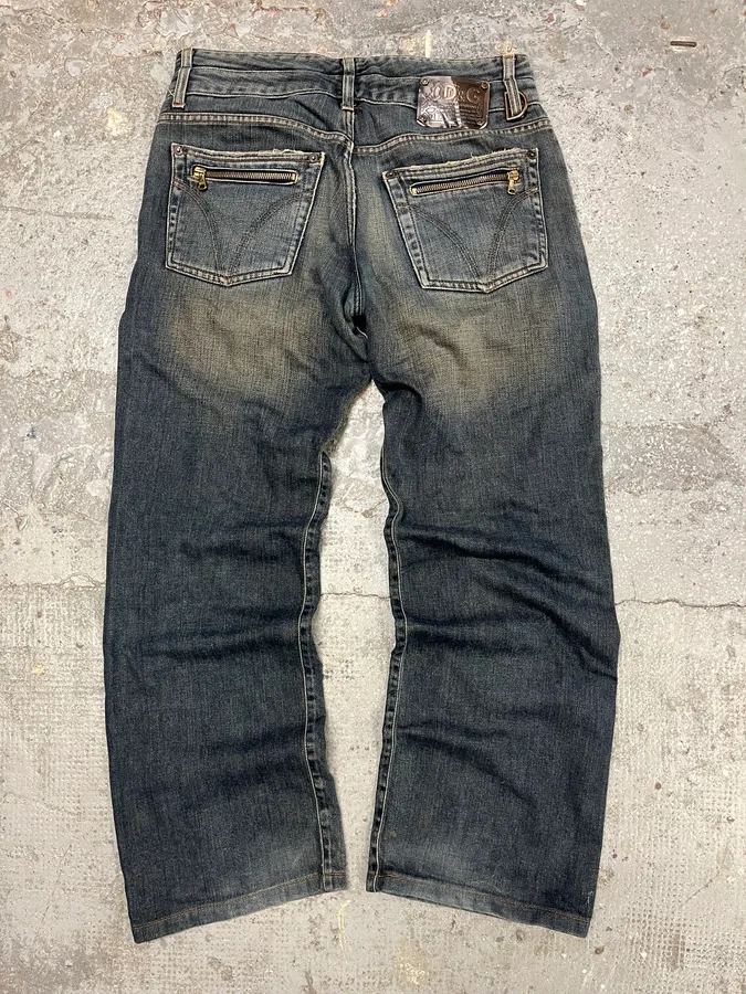 AW2003 Dolce & Gabbana Double Waisted Faded Denim Jeans - Image 5