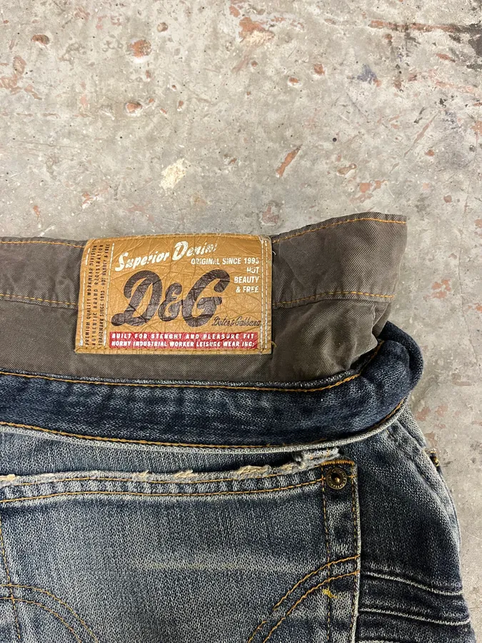AW2003 Dolce & Gabbana Double Waisted Multi Pockets Distressed Blue Jeans - Image 11