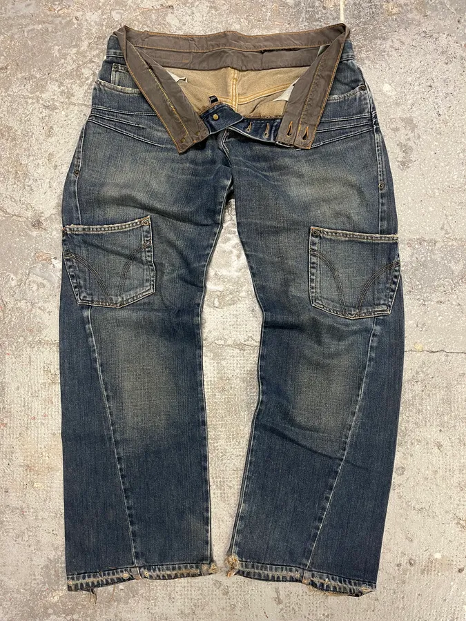 AW2003 Dolce & Gabbana Double Waisted Multi Pockets Distressed Blue Jeans - Image 4