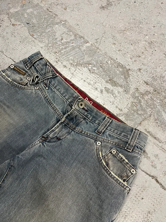 AW2003 Dolce & Gabbana Faded Light Blue Flared Jeans - Image 6