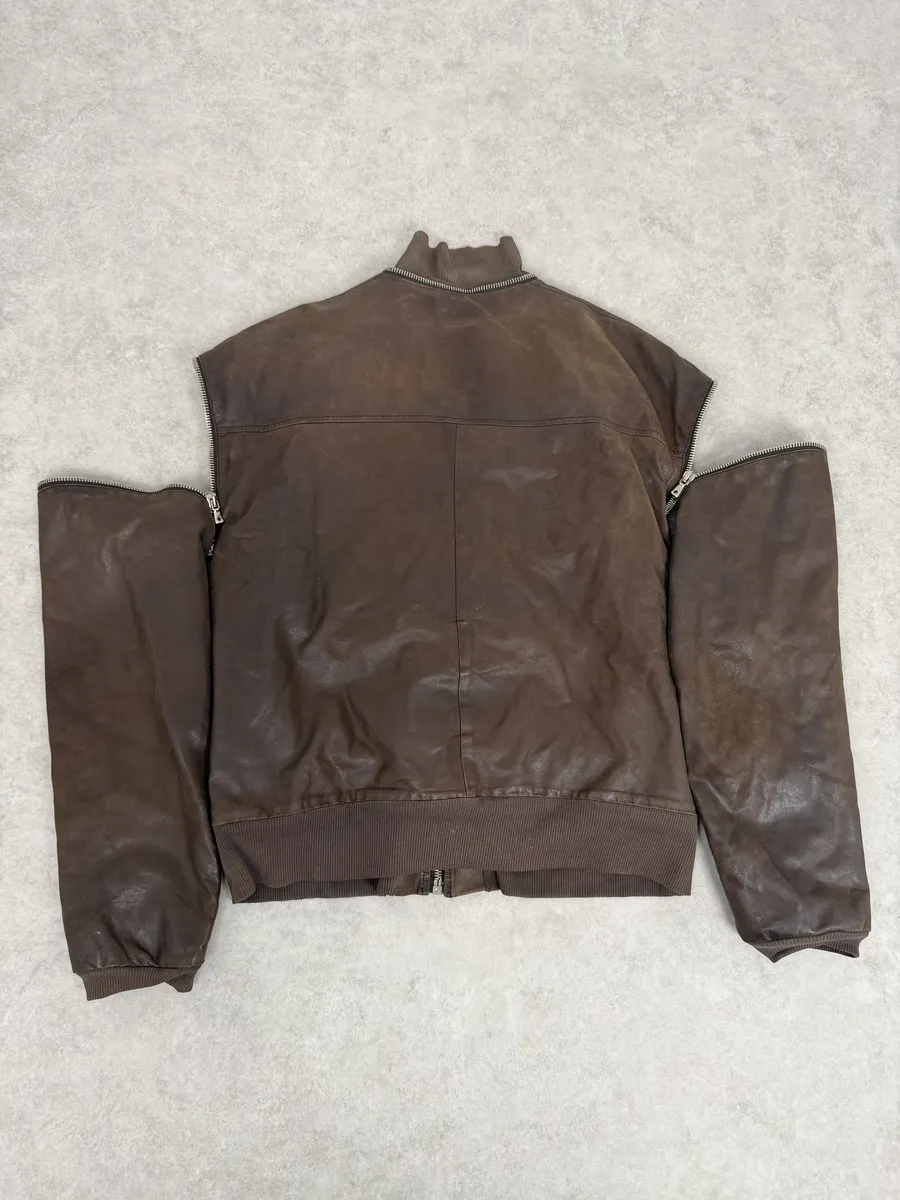 AW2003 Dolce & Gabbana Goatskin Detachable Sleeves Cargo Leather Bomber Jacket - Image 3