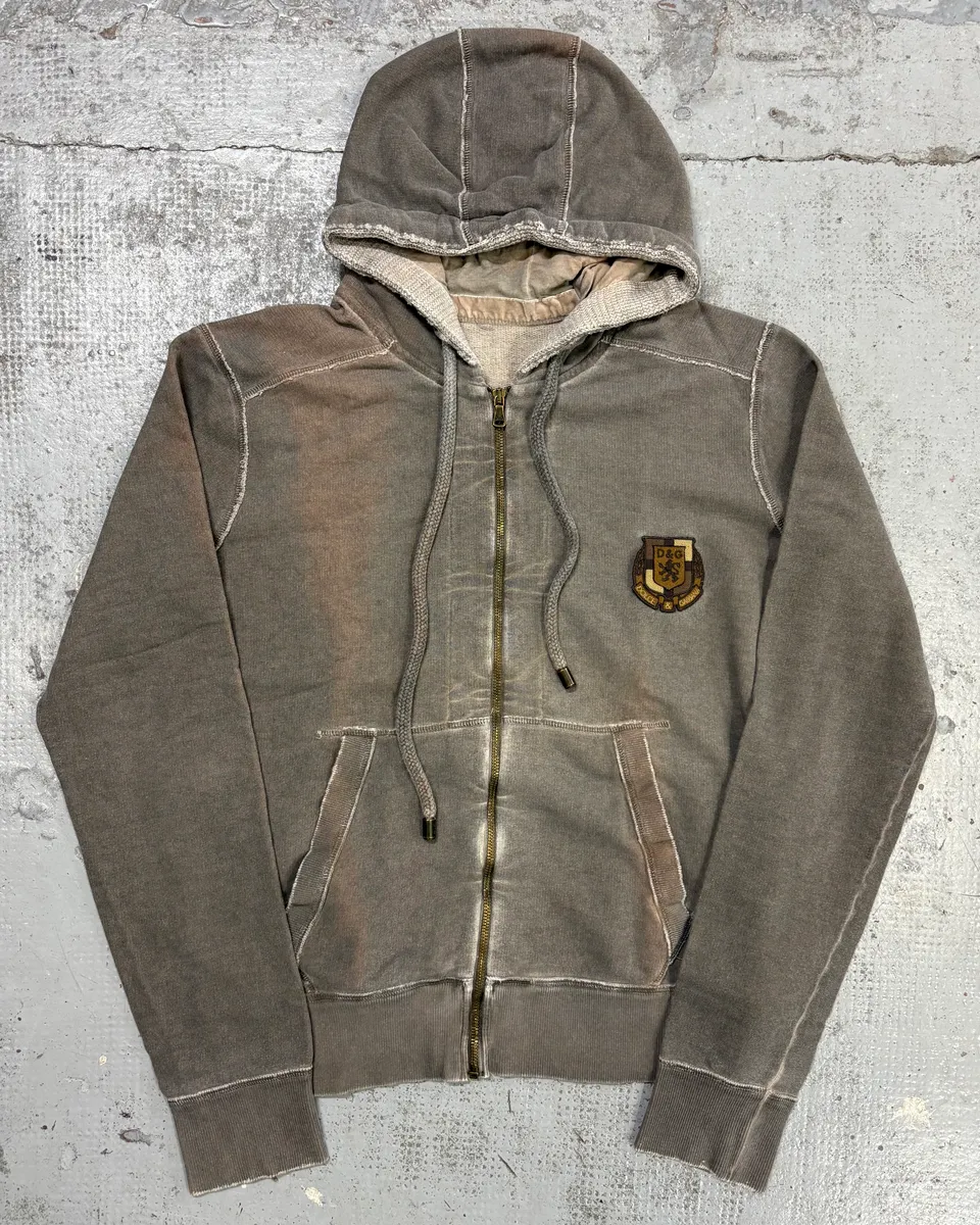 AW2003 Dolce & Gabbana Gradient Taupe Embroidered Zip-up Hoodie