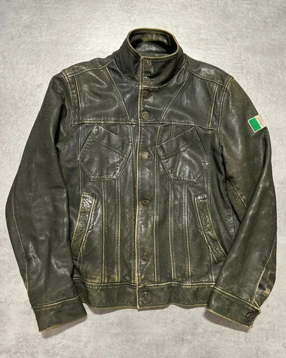 AW2003 Dolce & Gabbana Green Aged Patina Leather Italian Jacket