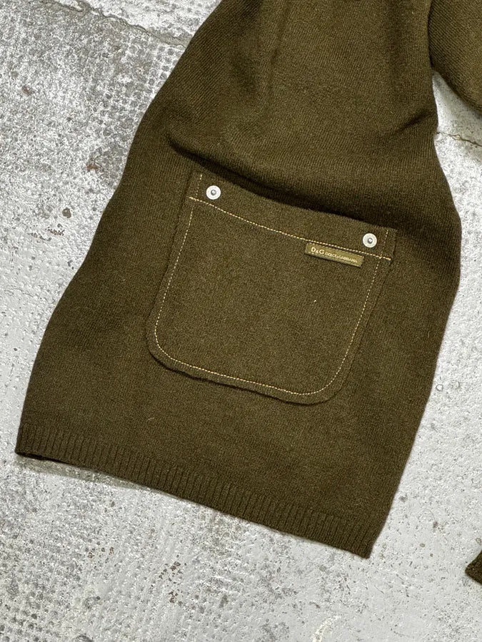 AW2003 Dolce & Gabbana Green Double Pocket Wool Scarf - Image 6