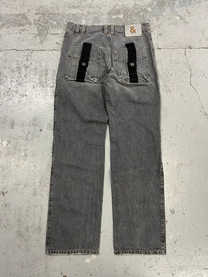 AW2003 Dolce & Gabbana Grey Anatomic Zip Bondage Denim Jeans - Image 4