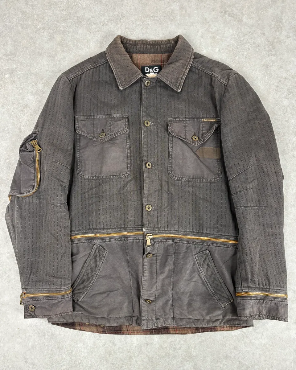 AW2003 Dolce & Gabbana Grey Faded Military Cargo Detachable Jacket