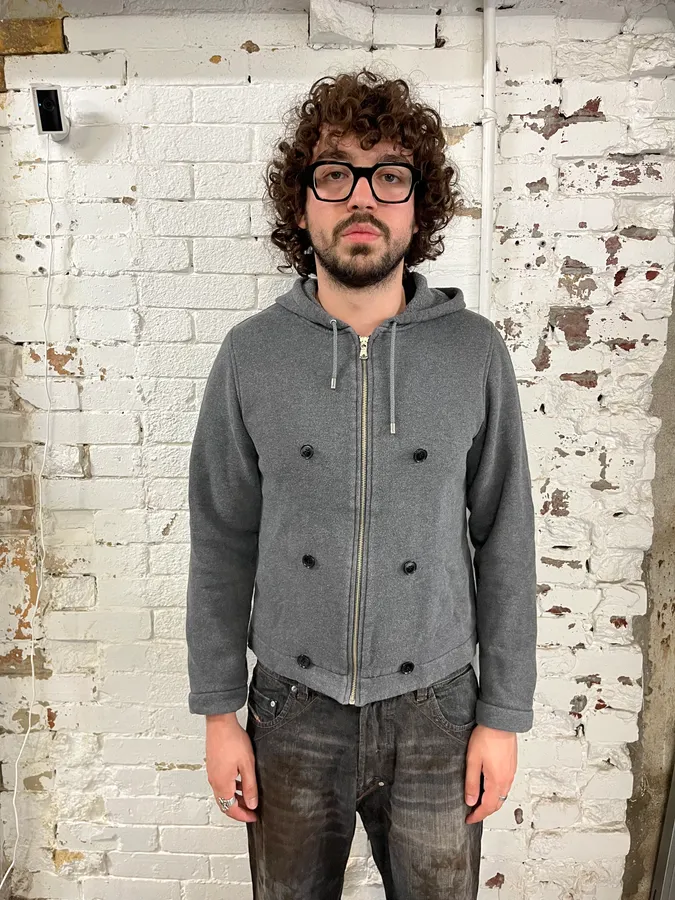 AW2003 Dolce & Gabbana Grey Wool Double-Breasted Zip Hoodie - Image 2