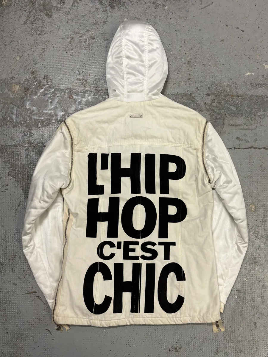 AW2003 Dolce & Gabbana Hip Hop Fur Hooded Detachable Sleeves White Jacket - Image 6