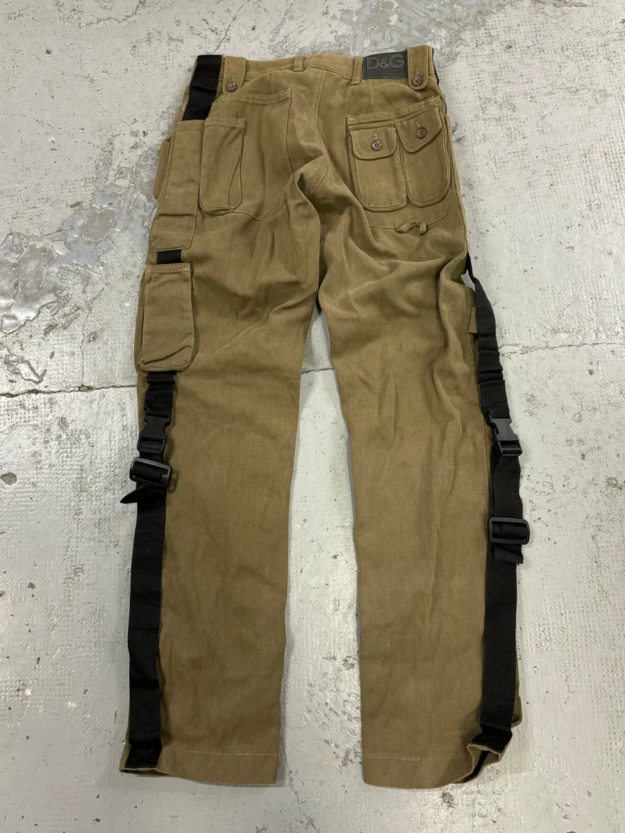 AW2003 Dolce & Gabbana Khaki Cargo Bondage Pants - Image 5