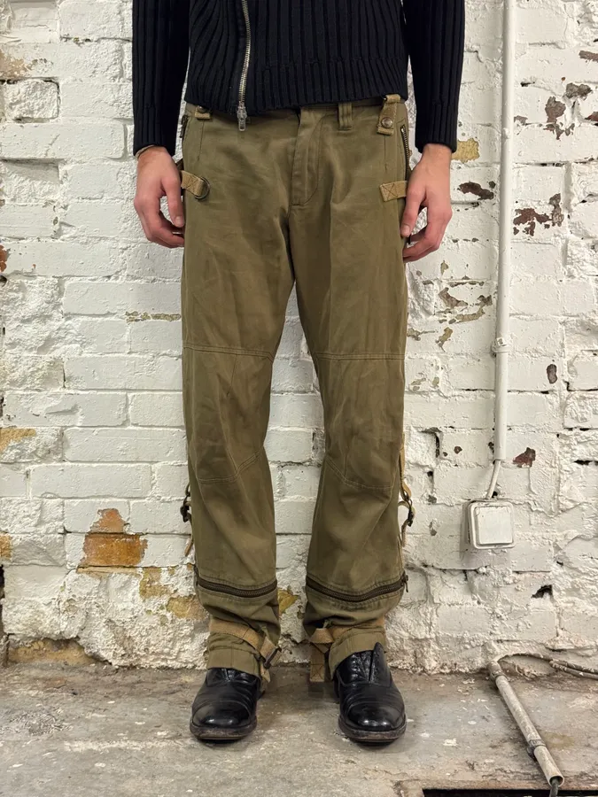 AW2003 Dolce & Gabbana Khaki Green Bondage Cargo Pants - Image 3
