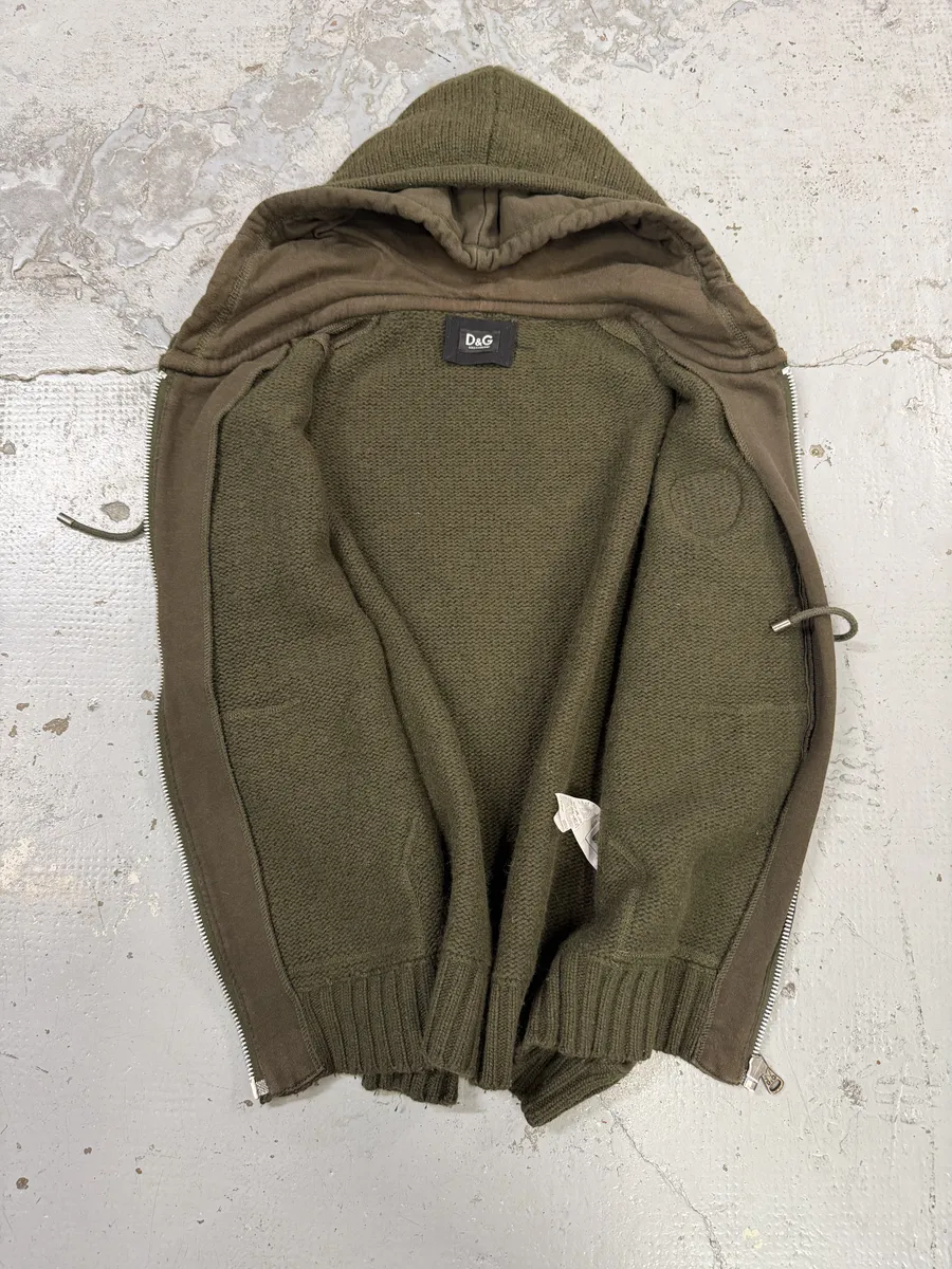 AW2003 Dolce & Gabbana Khaki Green Wool Zip-up Hoodie - Image 12