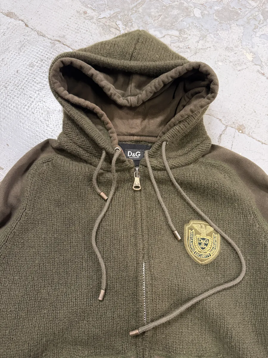 AW2003 Dolce & Gabbana Khaki Green Wool Zip-up Hoodie - Image 8