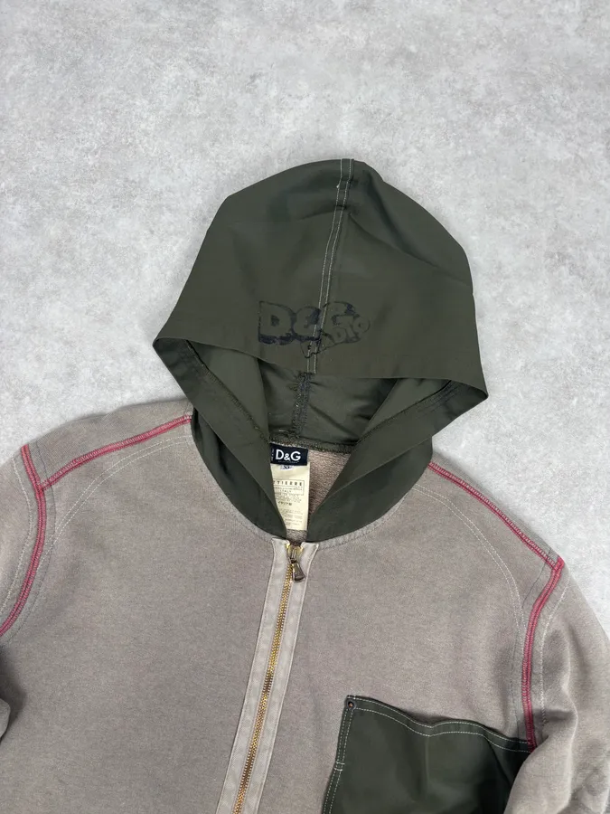 AW2003 Dolce & Gabbana Khaki Hybrid Zip-up Hoodie - Image 4