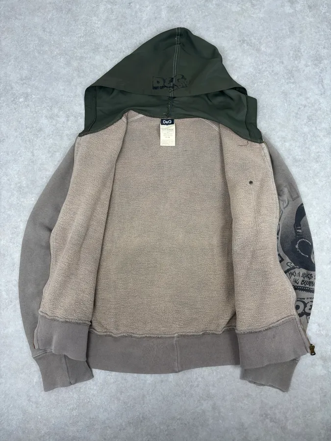AW2003 Dolce & Gabbana Khaki Hybrid Zip-up Hoodie - Image 7