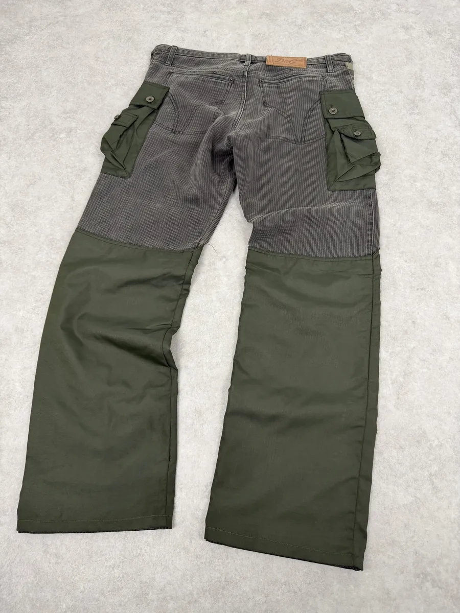 AW2003 Dolce & Gabbana Military Green Corduroy & Nylon Cargo Pants - Image 7