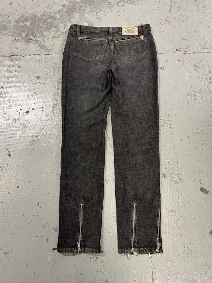 AW2003 Dolce & Gabbana Multi Zips Grey Jeans - Image 9