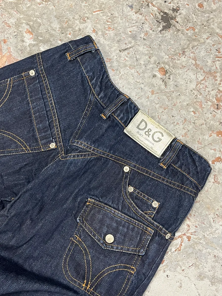 AW2003 Dolce & Gabbana Navy Denim Buttoned Jeans - Image 5