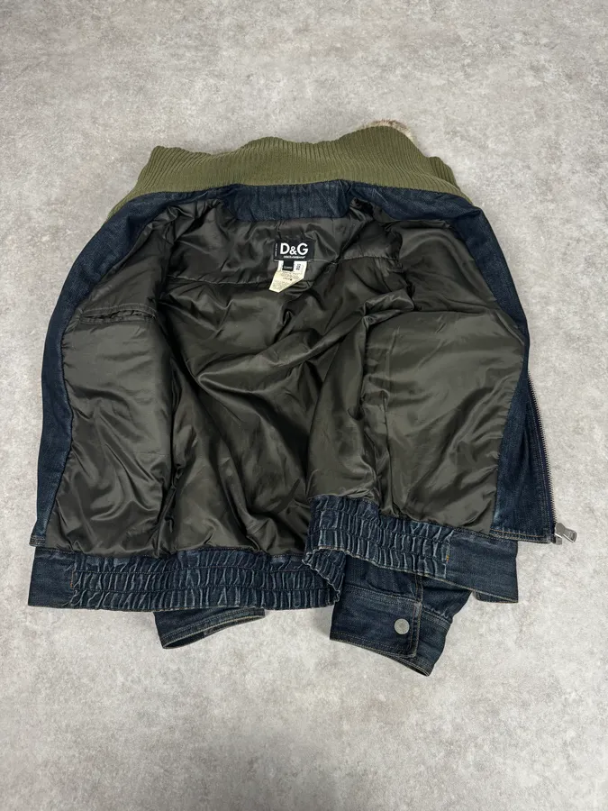 AW2003 Dolce & Gabbana Navy Denim Fur Hood Jacket - Image 11