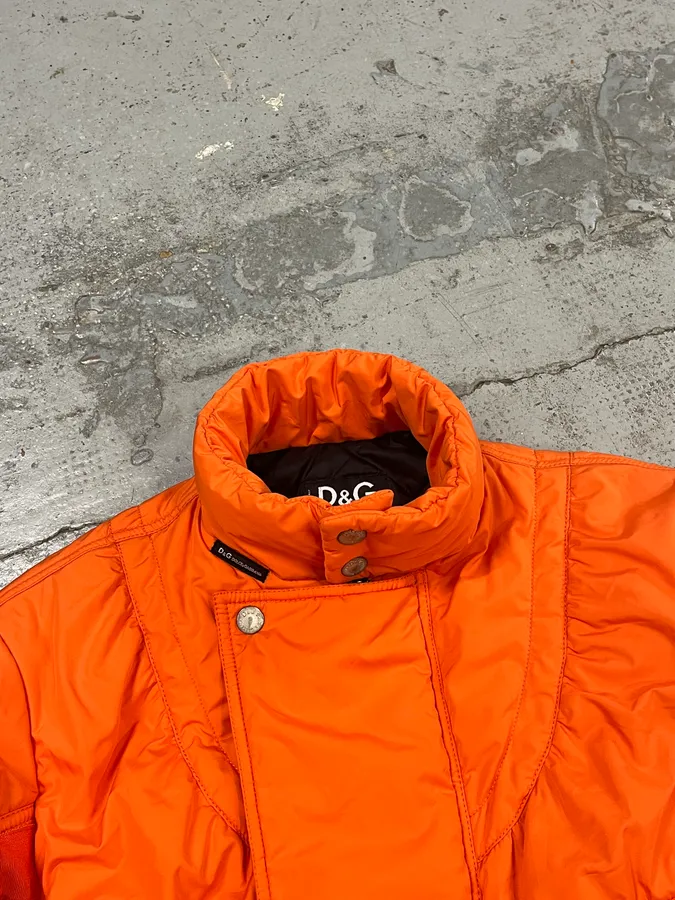 AW2003 Dolce & Gabbana Nylon Quilted Orange Puffer Jacket - Image 5