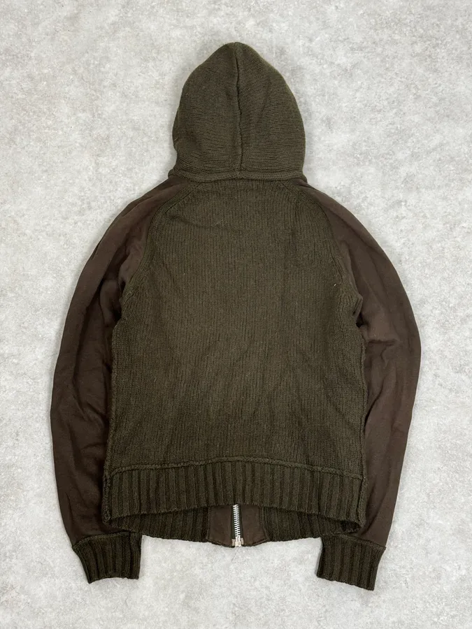 AW2003 Dolce & Gabbana Olive Green Wool Hooded Zip-up Sweater - Image 4