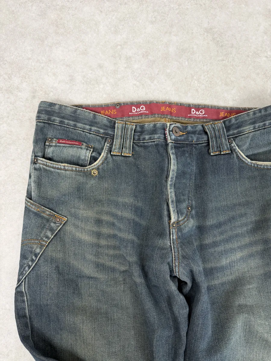 AW2003 Dolce & Gabbana Raw Faded Blue Denim Jeans - Image 7