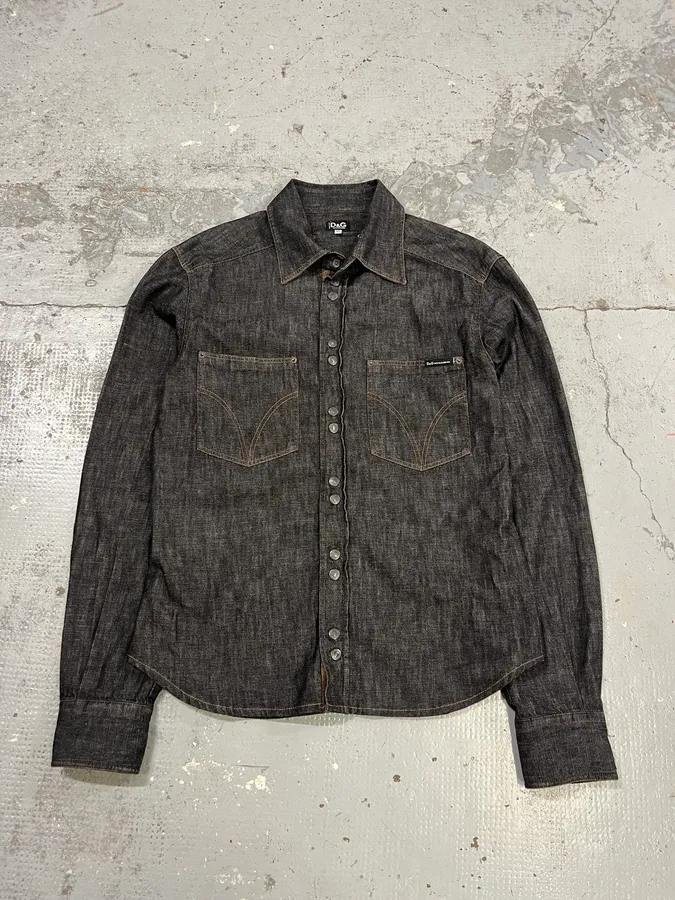 AW2003 Dolce & Gabbana Raw Grey Denim Snap Buttoned Shirt
