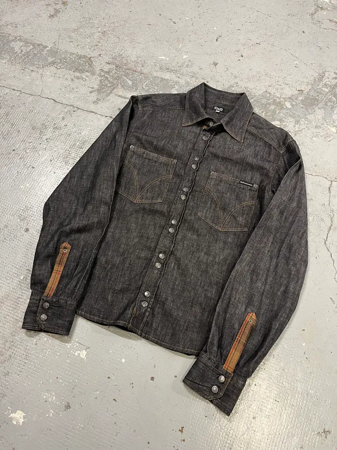 AW2003 Dolce & Gabbana Raw Grey Denim Snap Buttoned Shirt - Image 4
