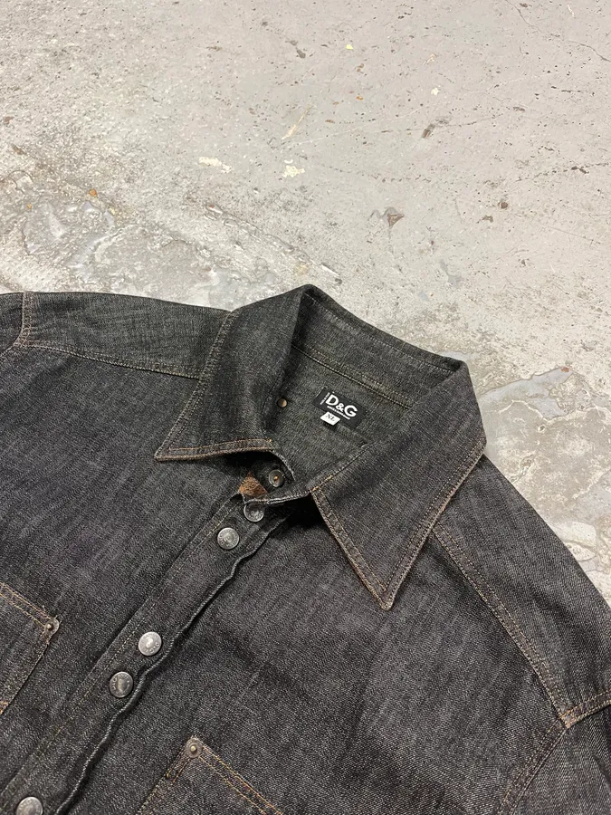 AW2003 Dolce & Gabbana Raw Grey Denim Snap Buttoned Shirt - Image 5