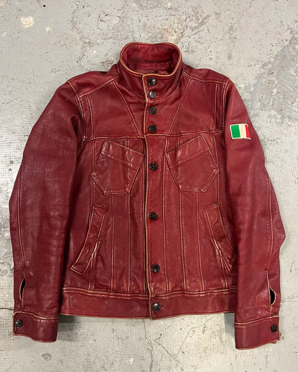 AW2003 Dolce & Gabbana Red Leather Italian Buttoned Jacket